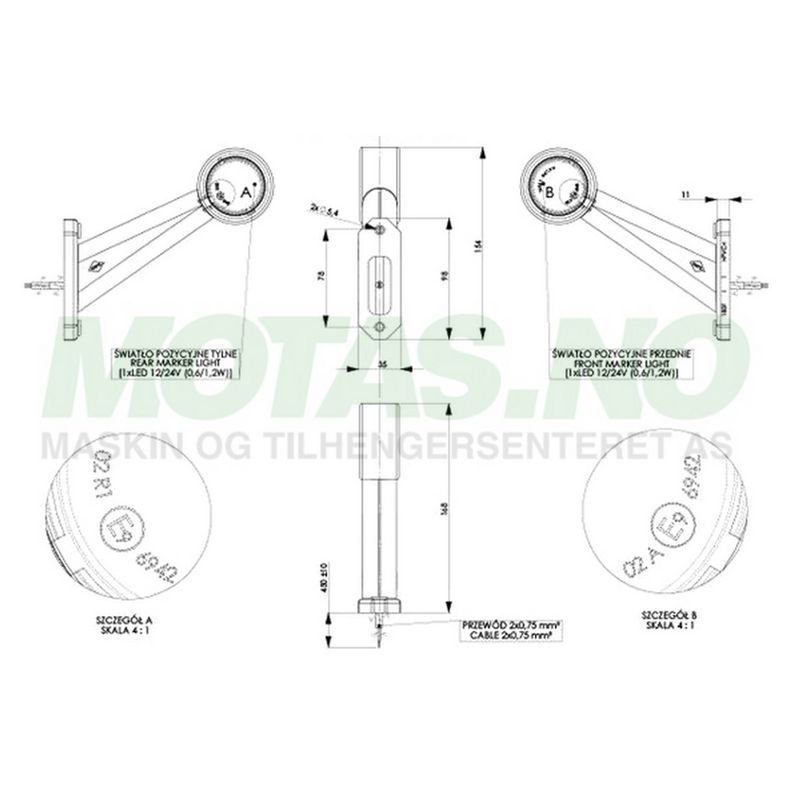 Markeringslys LED rød/hvit LD 726 Venstre